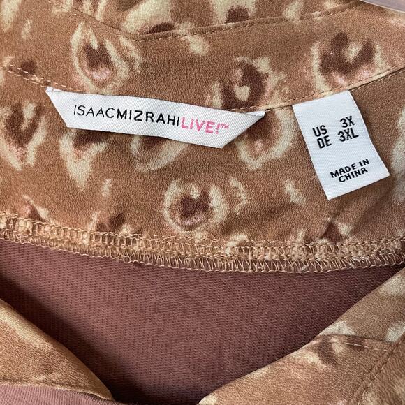 Isaac Mizrahi French Terry & Woven Layered Top-Chestnut Mousse size 3X - Picture 3 of 11